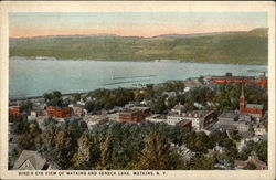 Bird's-Eye View of Watkins and Seneca Lake Watkins Glen, NY Postcard Postcard