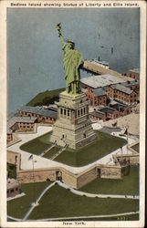 Bedloes Island, Showing Statue of Liberty and Ellis Island New York, NY Postcard Postcard