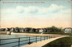 Boulevard and new Sea Wall Lynn, MA Postcard Postcard