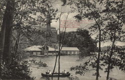 Glimpse of Lake Waban Boat House and College Hall, Wellesley College Massachusetts Postcard Postcard