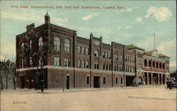 Fire Dept. Headquaters, City Hall and Auditorium Postcard