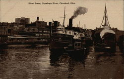 River Scene, Cuyahoga River Postcard