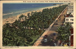 Ocean Drive and Lummus Park, Looking South Miami Beach, FL Postcard Postcard