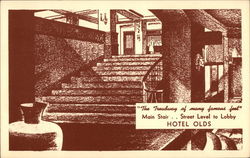 Hotel Olds, Main Stair, Street Level to Lobby Lansing, MI Postcard Postcard