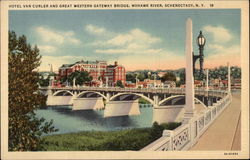 Hotel Van Curler and Great Western Gateway Bridge, Mohawk River Schenectady, NY Postcard Postcard