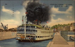 Steam Boat Passing Through Locks St. Louis, MO Postcard Postcard