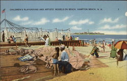 Children's Playground and Artists' Models on Beach Hampton Beach, NH Postcard Postcard