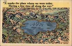 "X marks the place where we were today. Having a fine time all along the way." Postcard