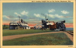 Loading Freight Cars on Car Ferries Manitowoc, WI Postcard Postcard