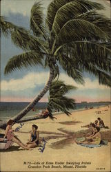 Life of Ease Under Swaying Palms, Crandon Park Beach Miami, FL Postcard Postcard