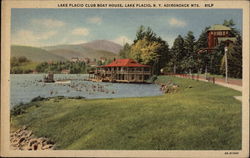 Lake Placid Club Boat House, Adirondack Mts Postcard