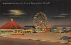 Atlantic Beach Amusement Center at Night Rhode Island Postcard Postcard