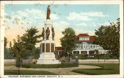 Soldiers' Monument and Library Postcard