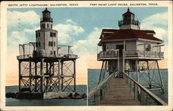 South Jetty and Fort Point Lighthouses Postcard