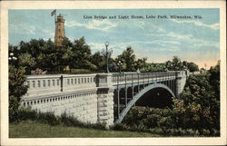 Lion Bridge and Light House - Lake Park Milwaukee, WI Postcard Postcard