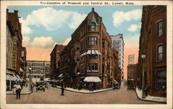 Junction of Prescott and Central Street Lowell, MA Postcard Postcard