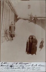 Family Shoveling Out Snow Cave Switzerland Postcard Postcard