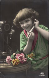 Young Girl on the Telephone Postcard