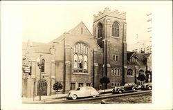 Cars Parked In Front of Church Postcard