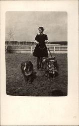 Girl with Two Dogs Pulling Cart Postcard Postcard