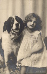 Young Girl with St. Bernard Postcard