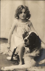 Beautiful Toddler Girl and Saint Bernard Postcard