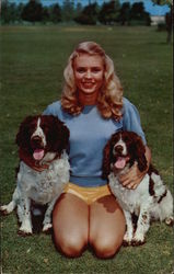 Two Spaniels with a Girl Postcard