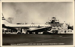 B.O.A.C. Stratocruiser Airliner Being Serviced, Prestwick Airport Postcard