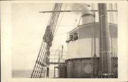 Men in Control House of Ship Postcard