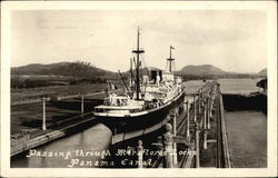 Ship Passing Through Meraflores Locks Panama Canal, Panama Postcard Postcard