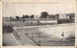 Swimming Pool, Dance Floor and Tennis Court Endicott, NY Postcard Postcard