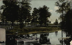 Lakeside scene, with canoes Postcard