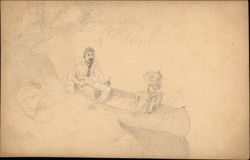 Man and Woman in Canoe Postcard