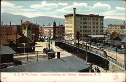 D. L. & W. Depot, Kilmers Building and Viaduct Binghamton, NY Postcard Postcard