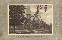 M. E. Church and Schoolhouse Postcard