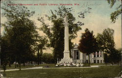 Soldiers' Monument and Public Library Postcard