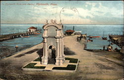 Plymouth Rock and Harbor Postcard