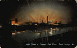 Night Scene of Iroquois Iron Works South Chicago, IL Postcard Postcard