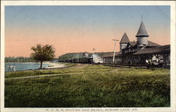 M.C.R.R. Station and Beach Postcard