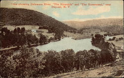 View Showing Delaware River, "The Riverside" and "The Homestead" Deposit, NY Postcard Postcard