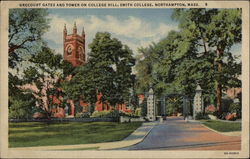 Smith College - Grecourt Gates and Tower on College Hill Postcard