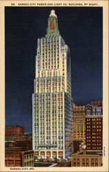 Kansas City Power and Light Co. Building, by night Missouri Postcard Postcard