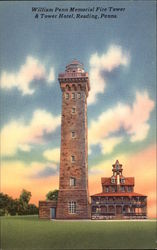 William Penn Memorial Fire Tower & Tower Hotel Reading, PA Postcard Postcard