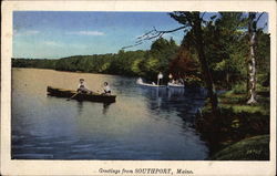 Canoeing on Lake; Greetings from Postcard