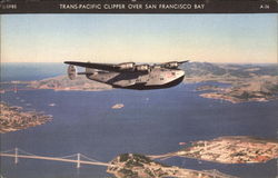 Trans-Pacific Clipper over San Francisco Bay Aircraft Postcard Postcard