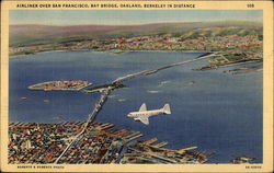 Airliner over San Francisco, Bay Bridge, Oakland, Berkeley in Distance California Postcard Postcard