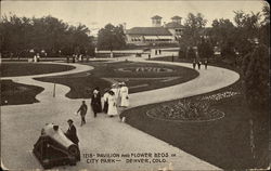 Pavilion and Flower Beds in City Park Denver, CO Postcard Postcard