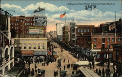 Looking up Pike Street, from the Public Market Seattle, WA Postcard Postcard