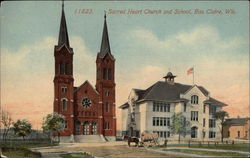 Sacred Heart Church and School Eau Claire, WI Postcard Postcard