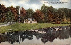 New York Zoological Park - Tlinket Totem Pole and House Postcard